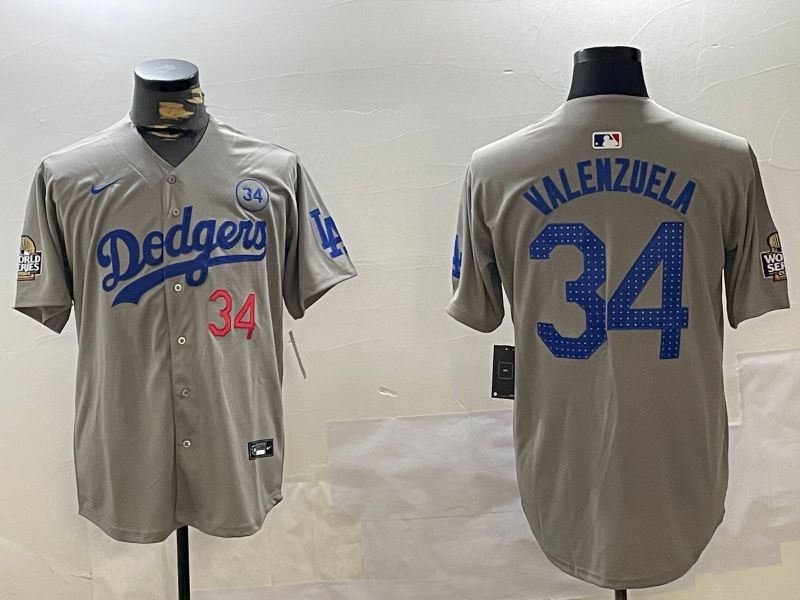 Men Los Angeles Dodgers #34 Valenzuela Grey Game 2024 Nike MLB Jersey style 112013